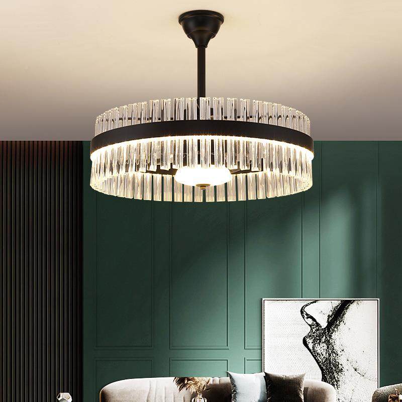 直销奢水晶风扇灯BUX2025年轻新款客水晶吊扇灯家灯风扇一体厅吊