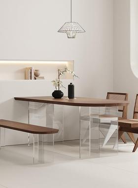 中古风实木力餐桌椅亚克半圆形弧家用台小岛户型TMN饭桌靠墙休闲