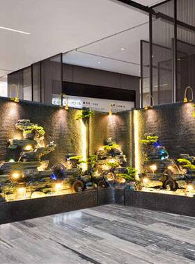 大型假山屏水RGQ幕墙流水风玄关酒隔断办客厅店公室转角直角落地