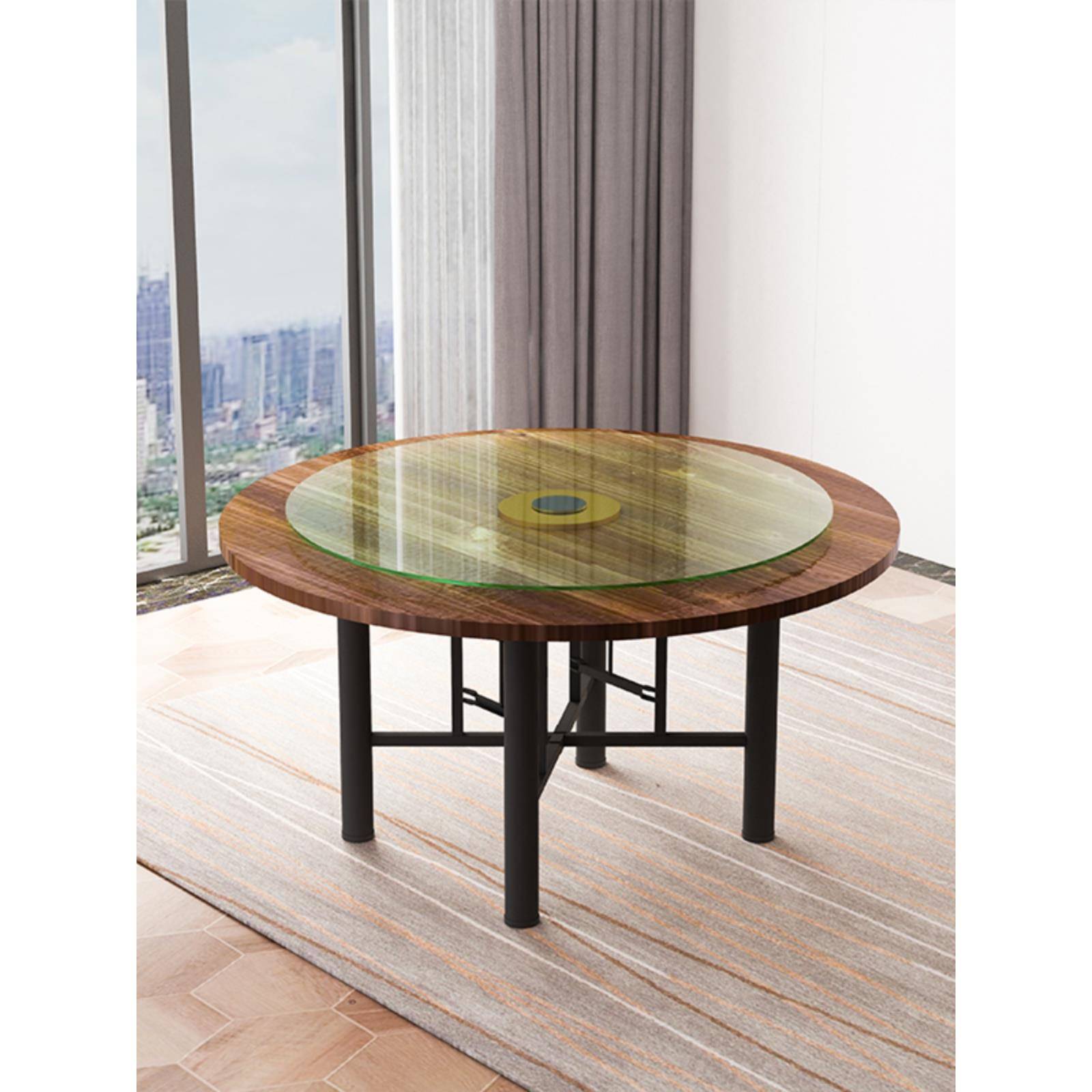 A10大F77J796M圆2桌1人家用厅宴席酒店农家饭店简易折叠餐桌实木