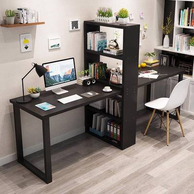 简约双电脑架桌家用台式飘窗书桌宿带书组合sr--a书柜一体舍人办