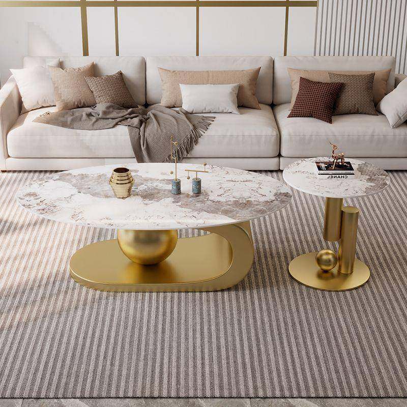 椭代形JGA厅岩板茶几简约小户型现家用客茶桌组合意式轻奢圆子母