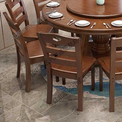 中实式木圆形0餐LBW桌椅组合大圆桌带转盘木6/1橡人家用饭店吃饭