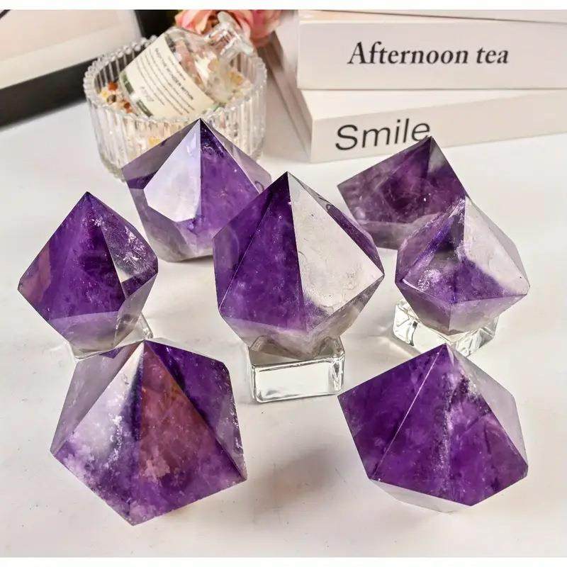 打天然紫柱晶钻头紫CIK水晶尖原石磨宝塔柱水晶单柱六棱家居摆件
