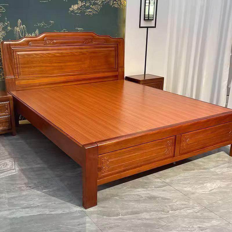 加厚粗金仿花梨雕木全实木床榫无品牌/卯床婚床加古花床