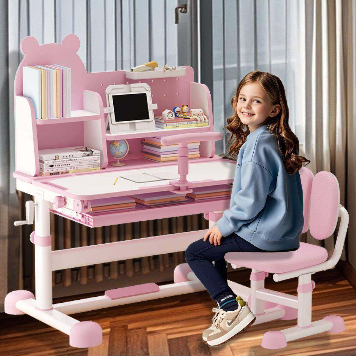 童学课习桌摇桌小学生家用写字桌DYN椅套装儿可升降手课桌椅护眼