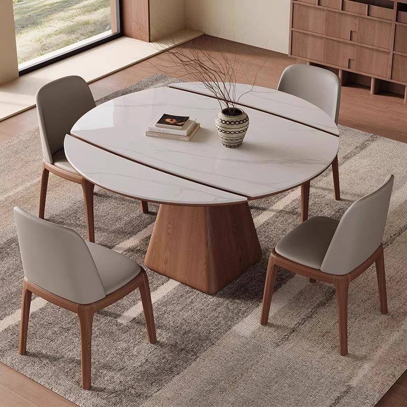 现代简实木岩板餐桌椅组吃合可伸缩约叠家用方圆两折用多功能T15#