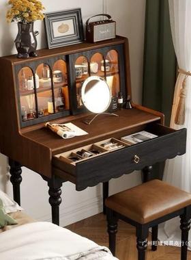 法式复古实木梳台主KON卧小户型美式物化妆桌卧室收一纳体化储妆