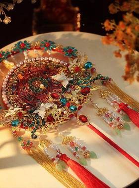 扇中式团秀禾新结娘LukU1oXC婚礼出工品喜扇材料包古风成扇子