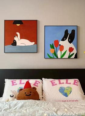 多巴客厅装饰画卡通小狗红色头正方形餐室厅壁胺画儿SYU童房卧床