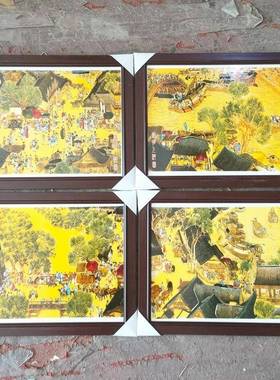 新款中式装饰陶瓷瓷板01671居有框山沙发家背景水花鸟四件套画墙