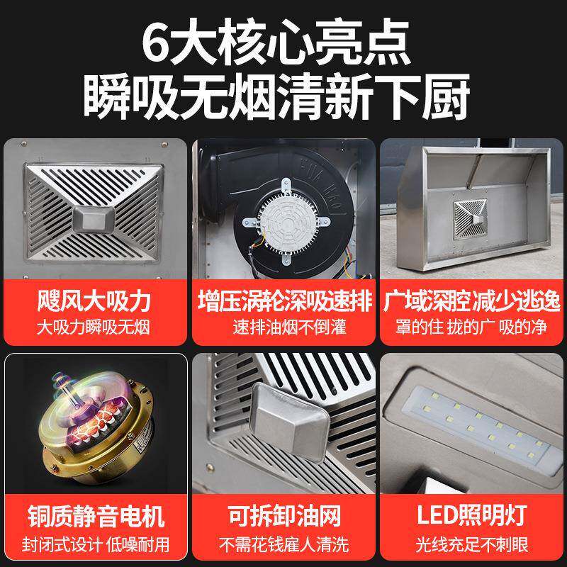 不关锈钢排罩烟风机开管道一体商用UG厨房饭店餐馆食大堂功率油烟