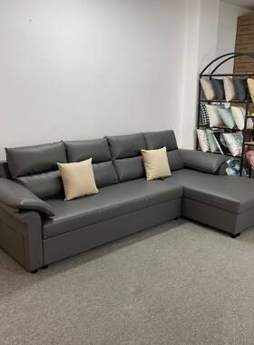 皮多功能艺款发BK016床两用大发小户型贵妃带转角组合储沙物折叠