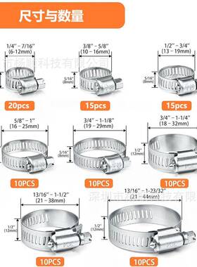 跨ALX境100pc盒304不锈钢美-式卡箍接s头软管夹喉箍644装mm组合套