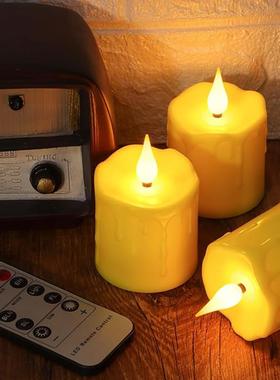 色黄色遥控子蜡烛仿真塑料防电充电节日家居装饰led水TH08蜡红烛