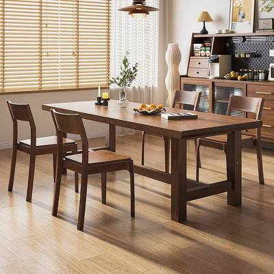 胡桃木桌长方RFN形新大款家用餐去厅化书桌板桌子全实木吃客饭桌