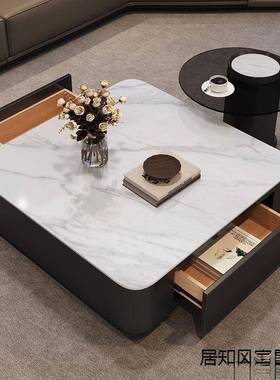 轻用方形岩板意式组合茶几户型现代ZHL小简约客厅奢家黑色茶几桌