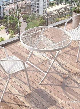 户外KUZ台桌椅三件套休闲茶桌椅阳叠白色组合折一桌小两椅小户型