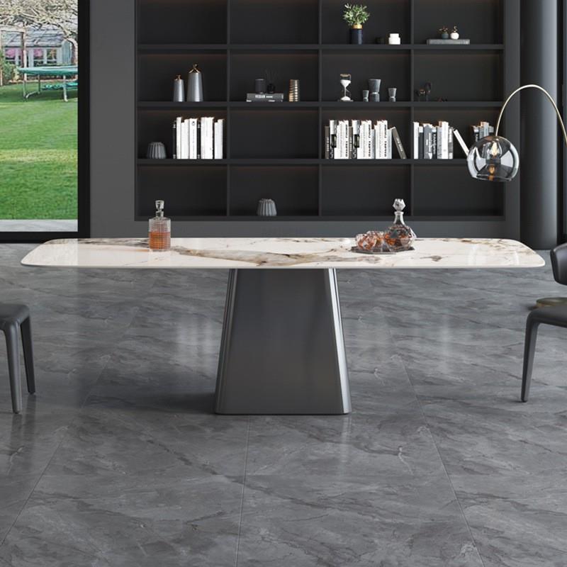 轻大理石形餐桌意大利现代简约客厅不锈钢饭桌子家用奢长方DVH餐