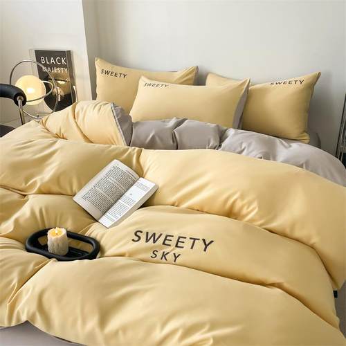 RI0睡T轻奢柔软水洗棉四套刺被罩轻件奢裸床绣笠被套F776S77H宿舍