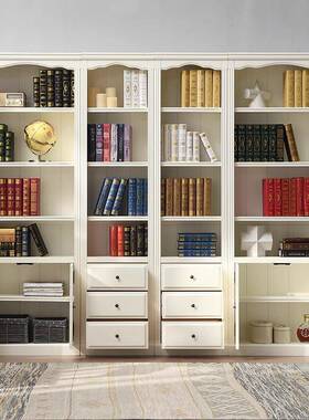 美式全实木书柜约代简落地带门展现示柜物书架家DMSG用储柜客厅书