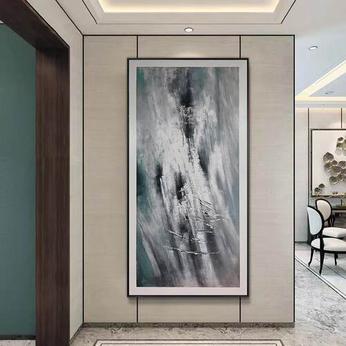 纯手绘抽象黑NPG玄白肌理油画现极简工业风代客厅关户挂画入大装