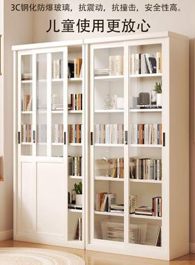 推拉玻璃门书柜轻奢门铁收纳展示储钢物柜移制带JLX锁落地艺儿童