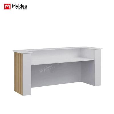 广东时尚原木格栅前台格前台接公待质感栅办公台白色山办纹岩板现