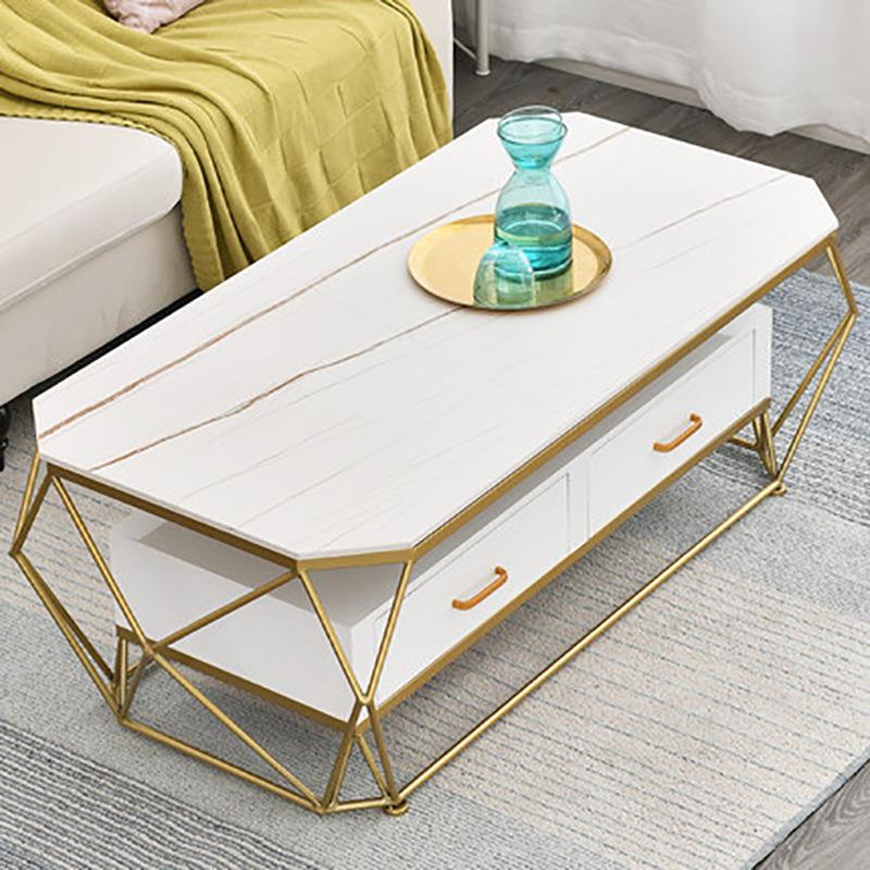 意式客厅轻XJY20042奢岩板茶小户家用大桌理石矮子长方形几带屉铁