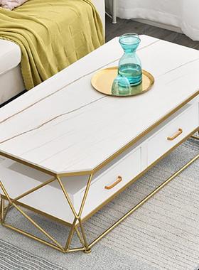 意式客厅轻XJY20042奢岩板茶小户家用大桌理石矮子长方形几带屉铁