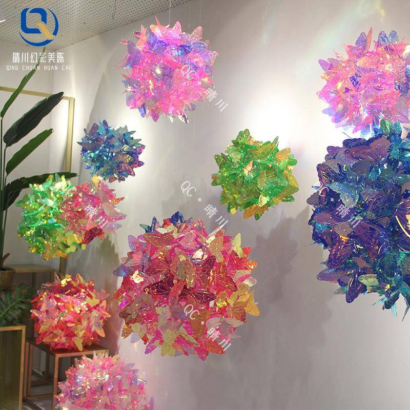 77564689春天装季幻彩蝴球4美陈吊顶挂饰汽车S店展厅商场景橱窗氛