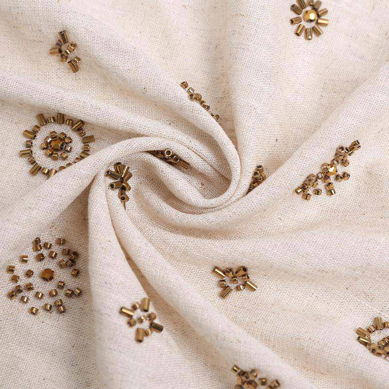 黏胶亚麻管马刺珠绣E16657面料套长裤长裙甲背外心布料