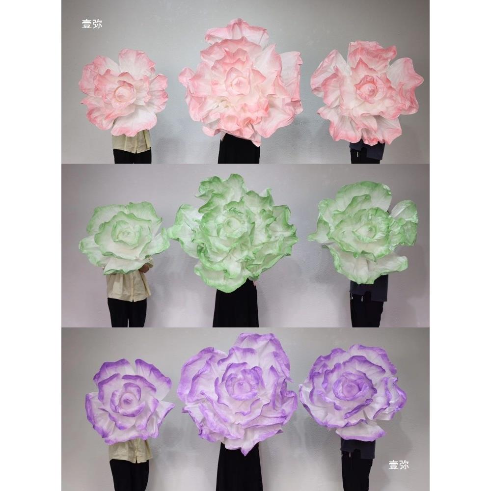 婚礼PVV背景花巨型彩边玫庆瑰纸花褶皱绘纸彩手工花婚造型装饰