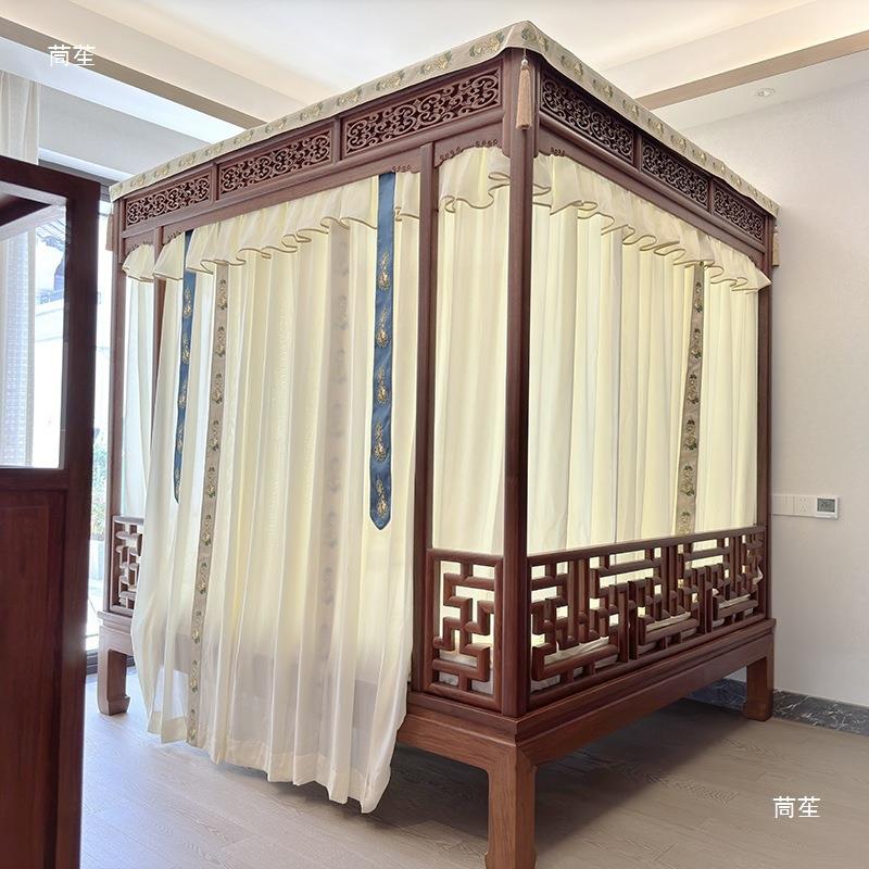 中式明古典麻月洞拔步架子床ALtlznu+仿棉刺绣清葫芦装饰防蚊床幔