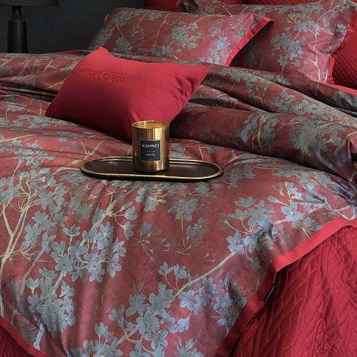 轻奢结婚1庆00S长绒棉四套大红床色纯棉被件套床单床盖陪嫁PZ1333