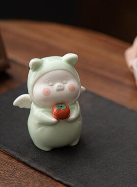诸如意可件爱小猪茶事宠摆创KWX意生动物陶瓷肖装饰品车载桌面工