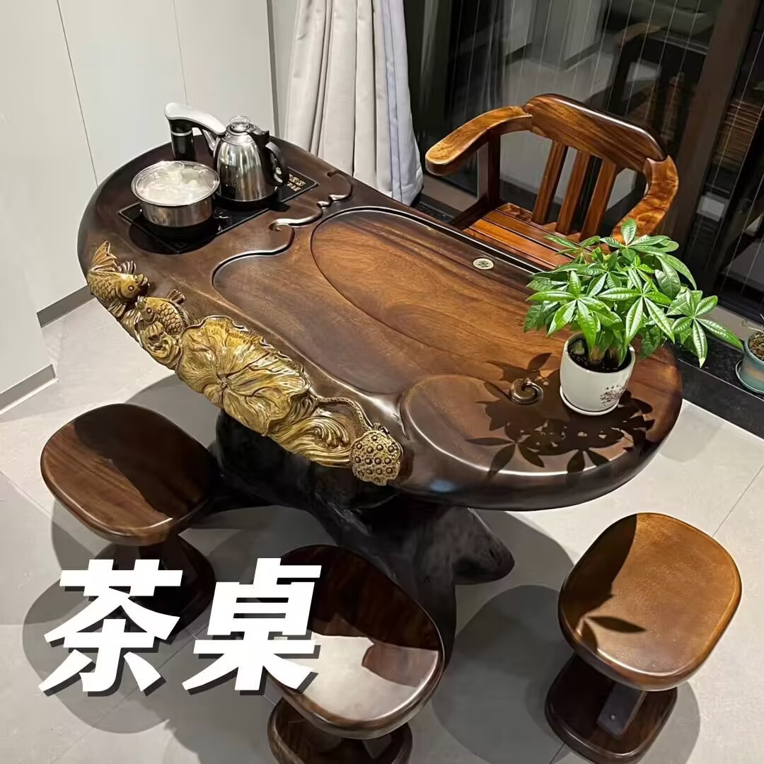 胡桃木根雕茶台实木茶几整体树根茶桌原木树头雕刻花梨木树桩茶海