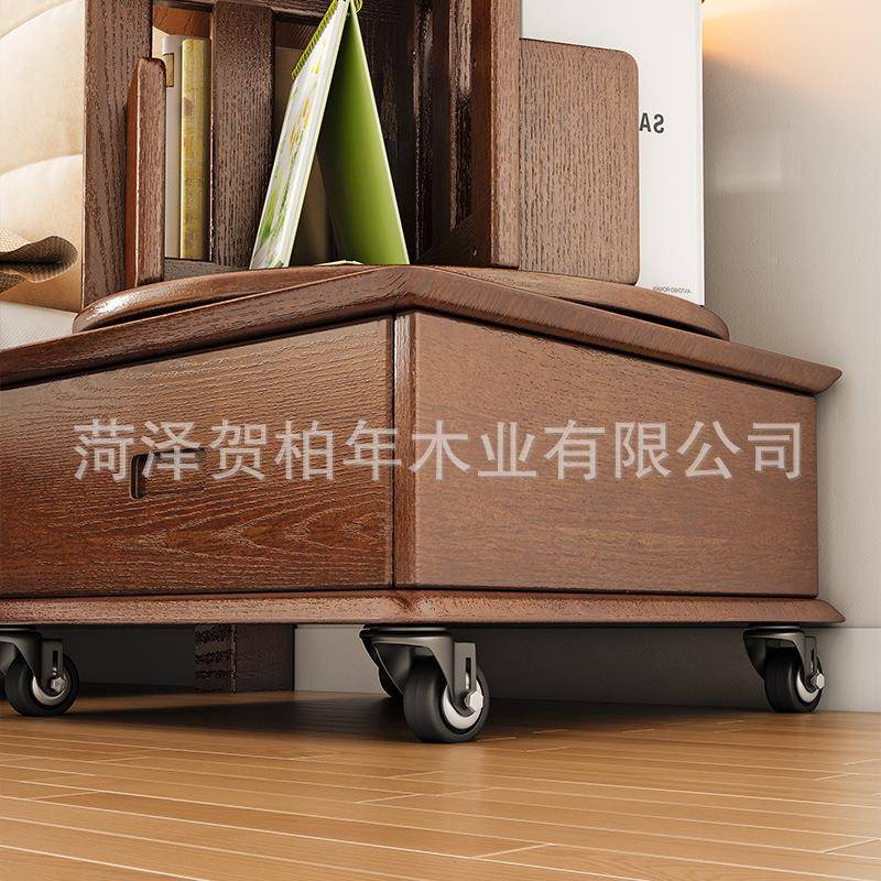 实木床头架书柜移动转家用卧室现代HBN-1021简约置物架物柜带轮旋