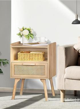跨境热卖日编式木BZC-221床头柜卧室小户实型储物床柜简易藤边柜