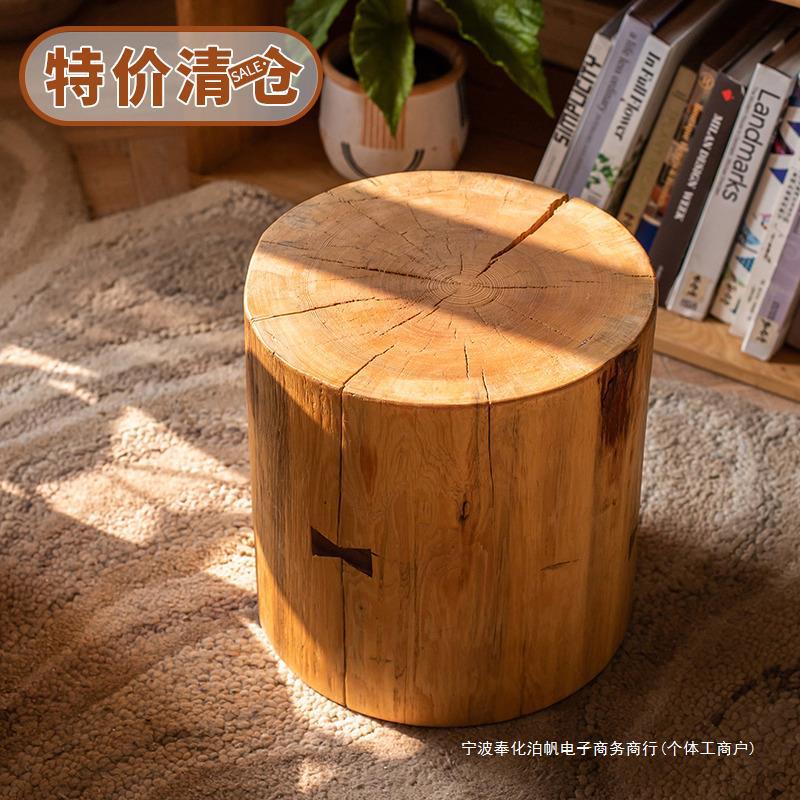 实木圆凳简约花架树桩茶室矮凳茶几木墩子装饰服装店民宿摆件
