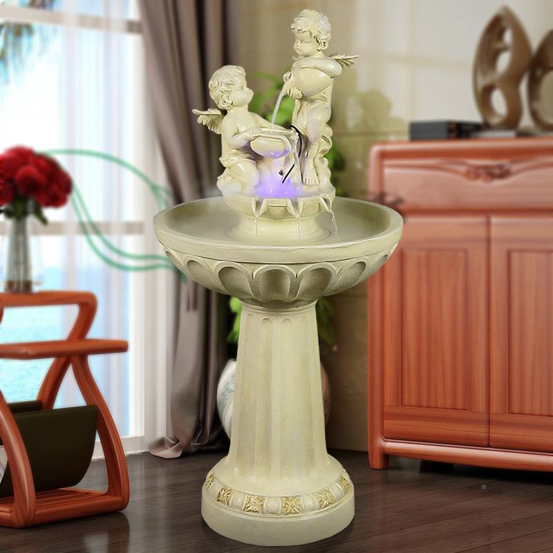 客厅盆加259湿器家流水喷泉落地摆居装饰品欧式小天使景创意工件
