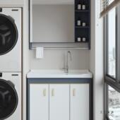 太空铝阳台647体洗衣柜地式 浴室柜家用带盆搓衣板陶瓷一室外洗落