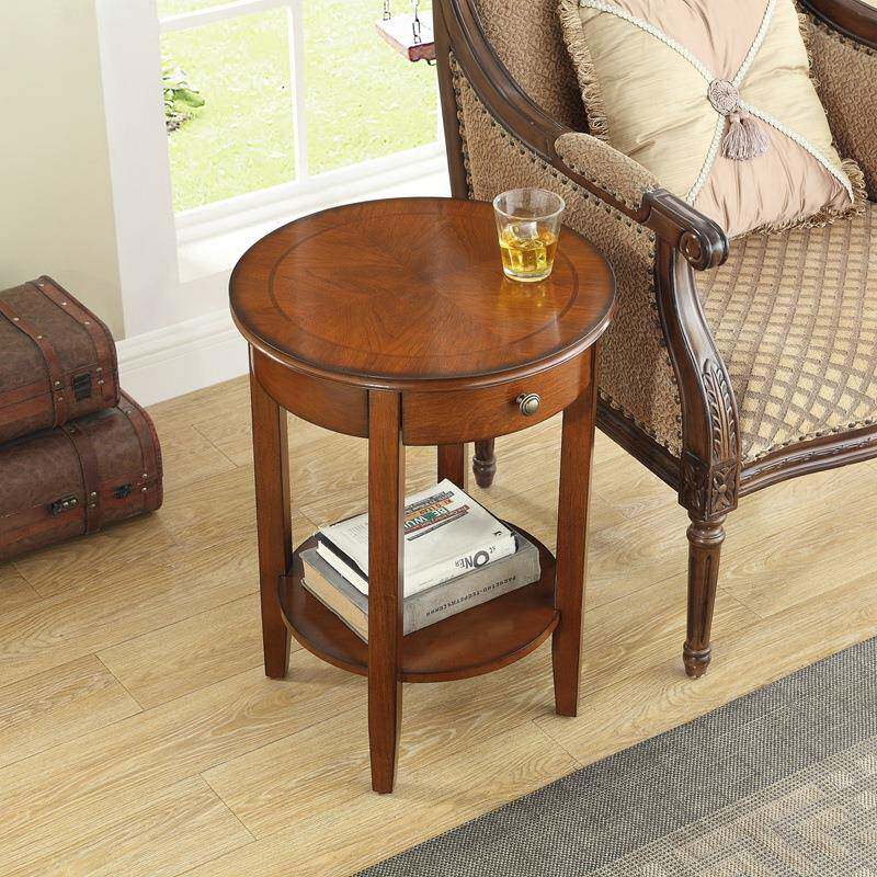 小圆木桌实沙发边几角简约话桌双层花827架客厅电小茶几边几桌小