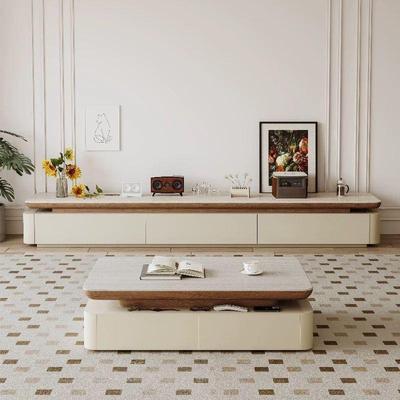 GRW中古风实岩板茶几客厅家用奶极油风木简洞石地电视柜落组合小