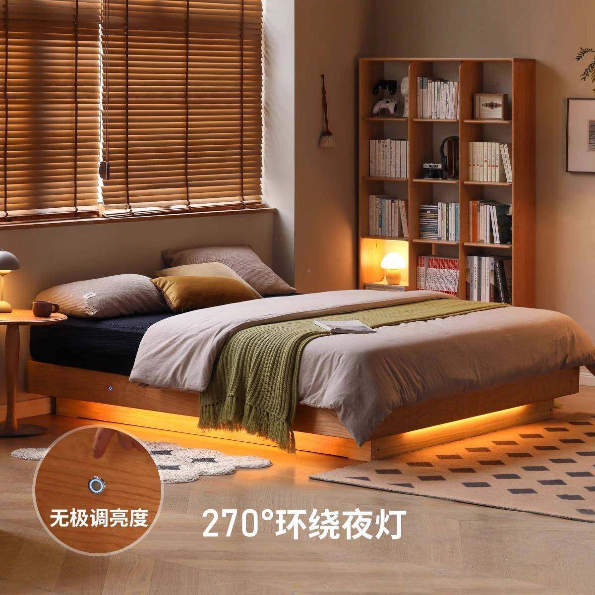 实箱床无床头储木物床OWK樱桃木小户体榻型榻米齐边床悬浮床