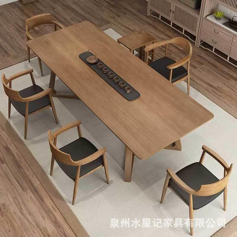 现代简约实茶桌办公室茶会泡茶桌椅木组合客家用茶台客BUR厅几喝