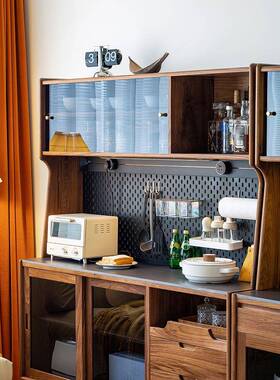 0A1L板北美黑胡桃木餐边柜实木56547岩高酒靠墙一体茶水储柜物柜