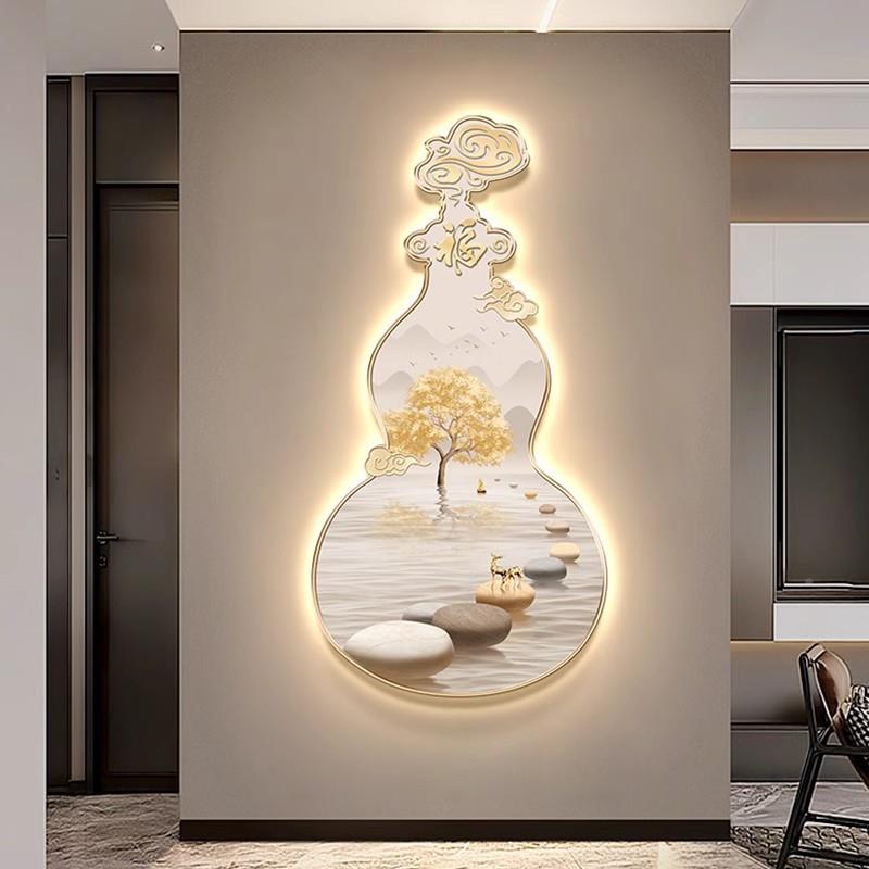 葫道芦玄关装饰画石来运转福正字对RWJ门壁画意好九鱼图走廊过挂
