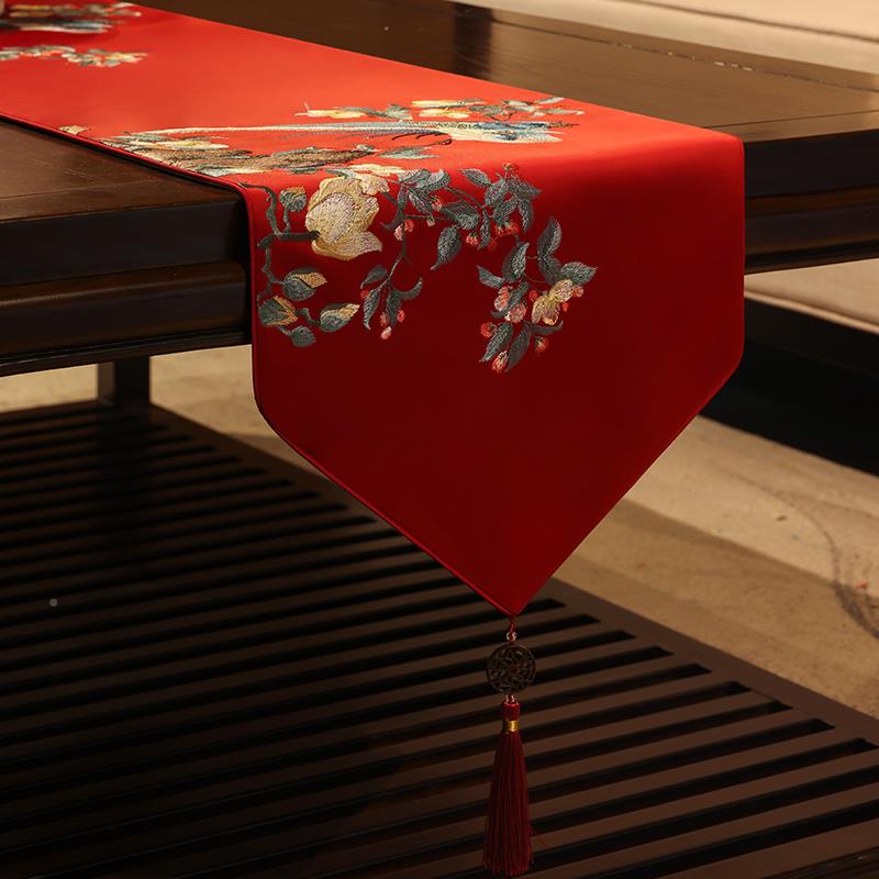 桌旗婚红色中床旗新式结茶几GRL茶旗茶席茶垫布电视柜桌长条轻奢