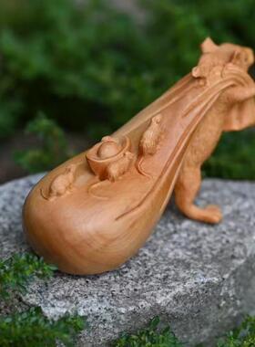 木雕刻鼠钱袋款摆件摆饰规书12.柏5×7×LTS401035客厅房装饰厂格